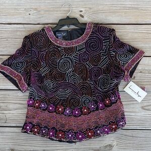 Laurence Kazar Vintage 100%Silk Beaded Embellished Blouse XXL NWT